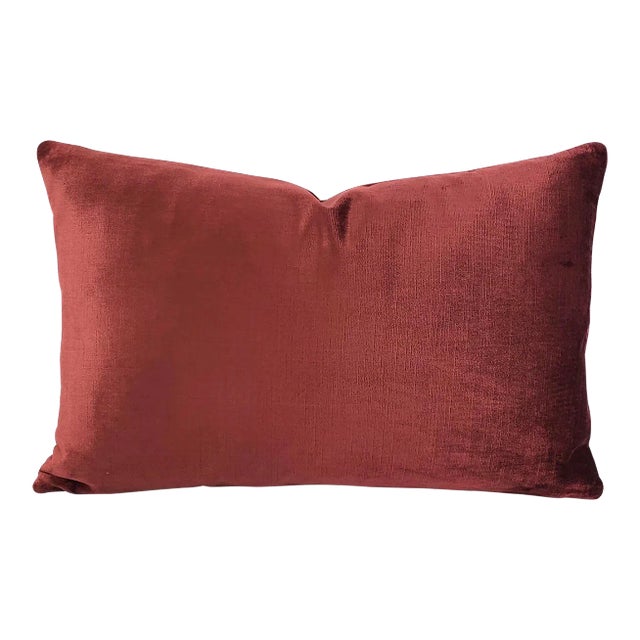 Contemporary Solid Burgundy Red Velvet Lumbar Pillow Cover For Sale