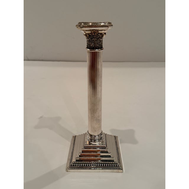 Silver Set of 8 Silver Plate Corinthian Column Candlesticks For Sale - Image 8 of 12