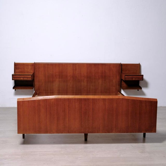 Mid-Century Double Bed with Suspended Wooden Bedside Tables, 1950s For Sale - Image 6 of 18