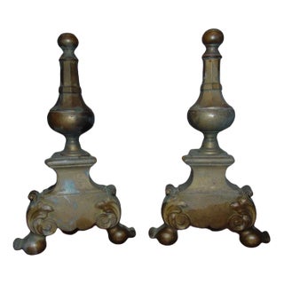 Antique Art Nouveau Brass Andirons, Set of 2 For Sale