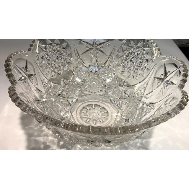 Beautiful antique McKee Glass Company 13-inch flared punch bowl in the collectible Yutec Clear pattern, introduced circa...