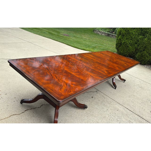 Grand Matchbook Flame Mahogany Pedestal Claw Foot Dining Table For Sale In Columbus - Image 6 of 11
