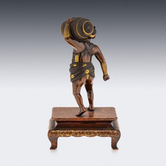 Antique Japanese Meiji Gilt Bronze Labourer Figurine by Miyao Ei, 19th Century For Sale - Image 5 of 18