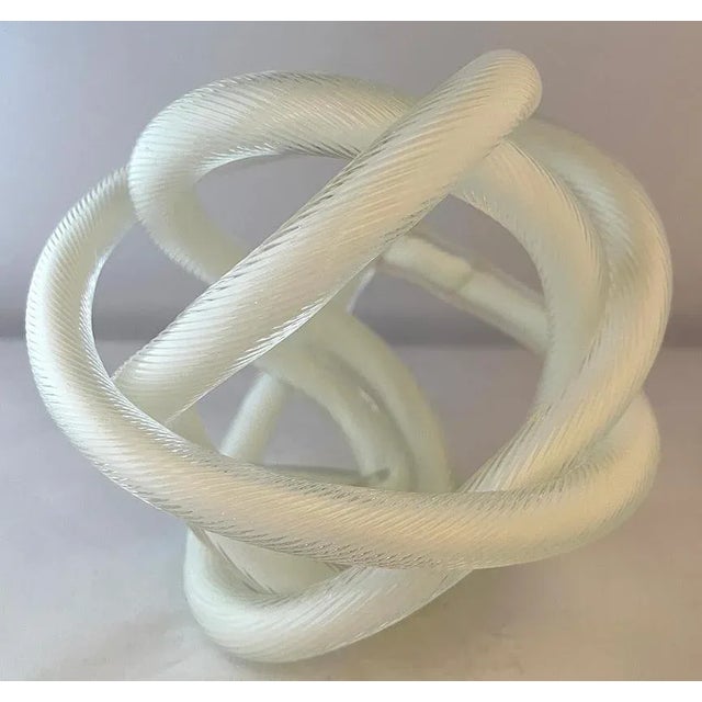 Glass Late 20th Century Vintage Licio Zanetti Murano White Twisted Cane Sculptural Knot For Sale - Image 7 of 10