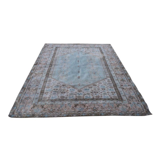 ative Turkish Soft Muted Color Oushak Dining Room Rug - 6′ × 8′8″ For Sale