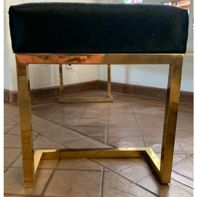 Late 20th Century Vintage Tubular Brass Bench With Cowhide Seat For Sale - Image 5 of 6