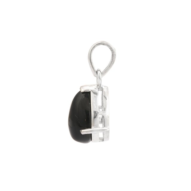 Minimalism Classic Pear-Cut Cabochon Black Onyx Charm Pendant in 925 Sterling Silver For Sale - Image 3 of 11