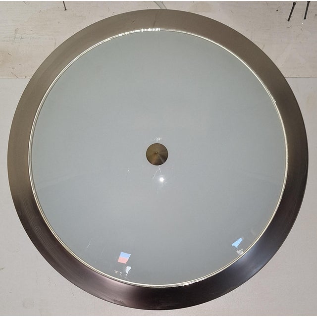 Vintage Ceiling Lamp with White Glass Shade on a Stainless Steel Mount, 2000s For Sale - Image 6 of 7