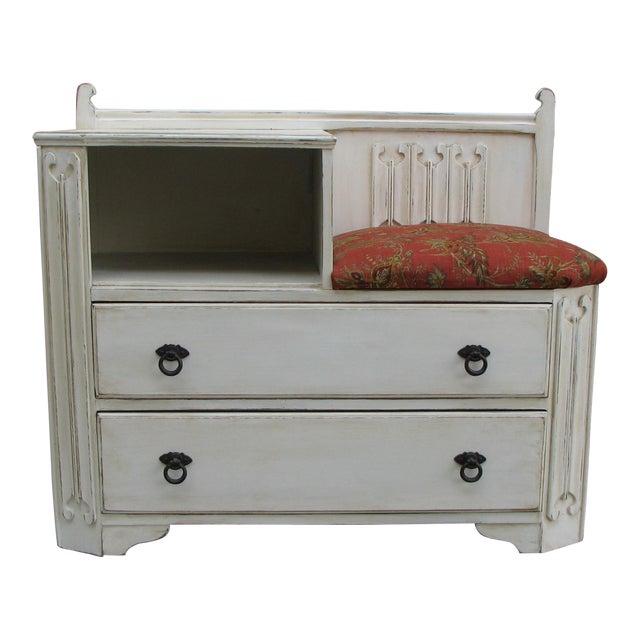 Vintage Traditional Telephone Table With Upholstered Seat Chairish