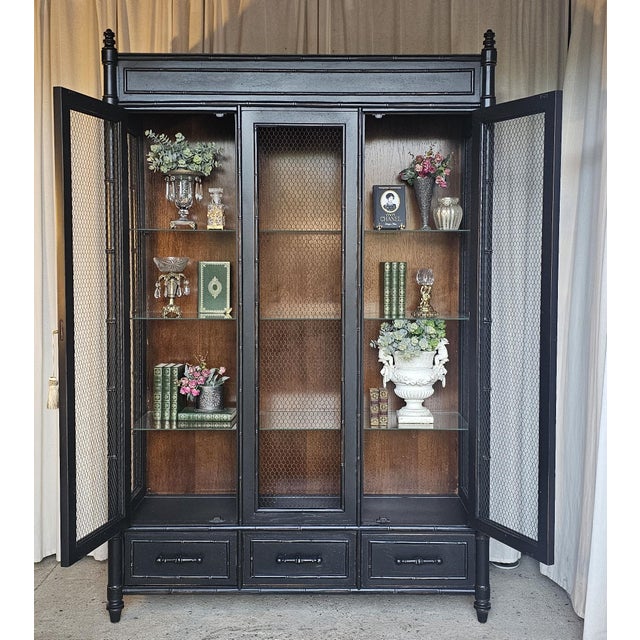 1950s Faux Bamboo Cabinet, Black 1950's Display Cabinet For Sale - Image 5 of 17