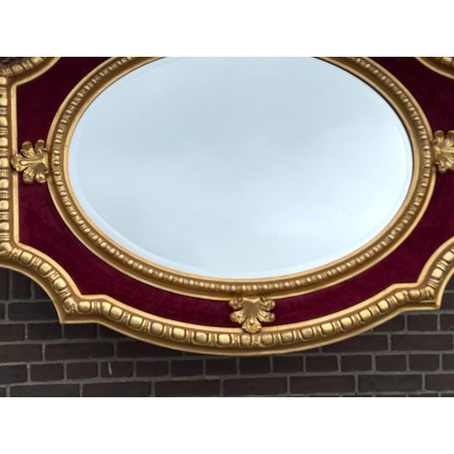1980 French Louis XVI Gold Velvet Wood Wall Mirror 1 Piece For Sale - Image 6 of 13