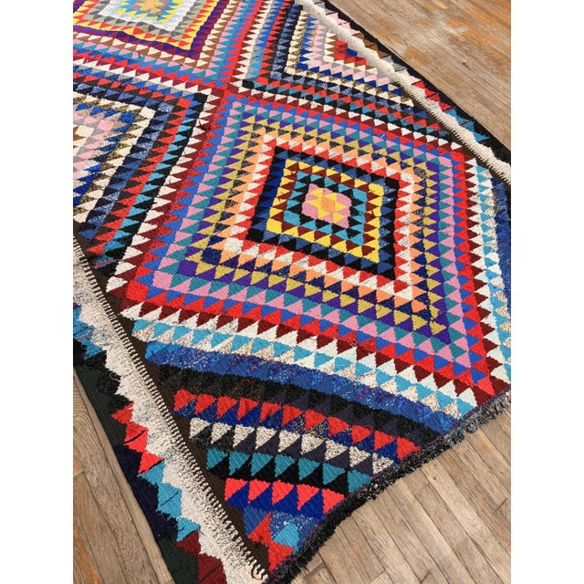 Mid-Century Modern 1940s Diamond Multicolor Turkish Decorative Flaweave Wool Kilim 6' 6" X 11' Rug For Sale - Image 3 of 5