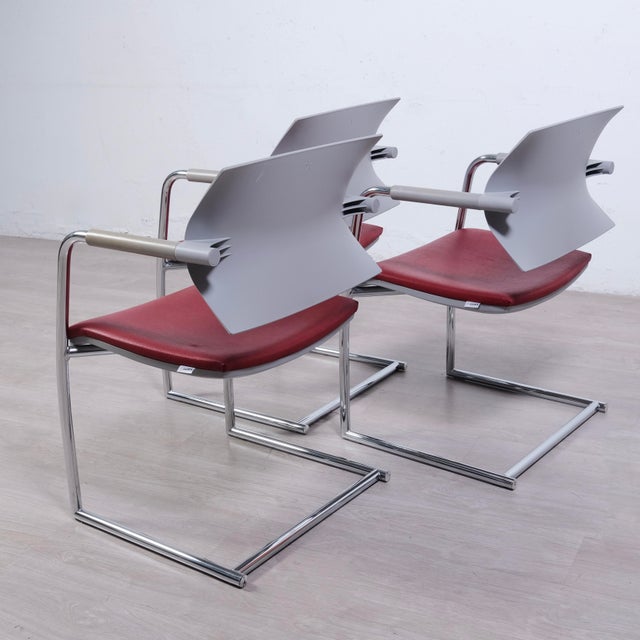 Air Jr Luxy Waiting Chairs in Gray and Burgundy Chrome Legs, Italy, Set of 3 For Sale - Image 14 of 18