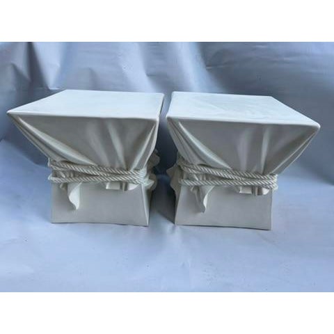 John Dickinson Plaster Draped Fabric and Rope Side Tables a Pair For Sale - Image 4 of 12