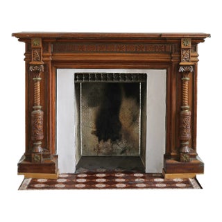 Antique Hand Carved Walnut Mantel For Sale