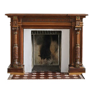 Antique Walnut Mantel - Hand Carved For Sale
