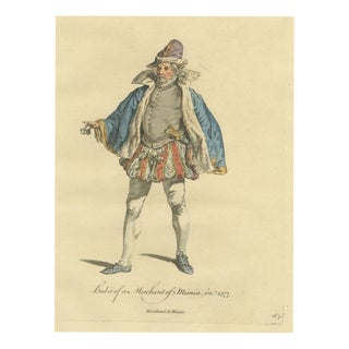 Jefferys, Merchant of Meissen in Fur-Lined Blue Cloak, Costume of 1577, Jefferys 1757, 1757, Engraving For Sale