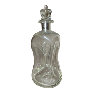 Antique E. Dragsted Hand Blown Glass Sterling Silver Glug Glug Liquor Decanter