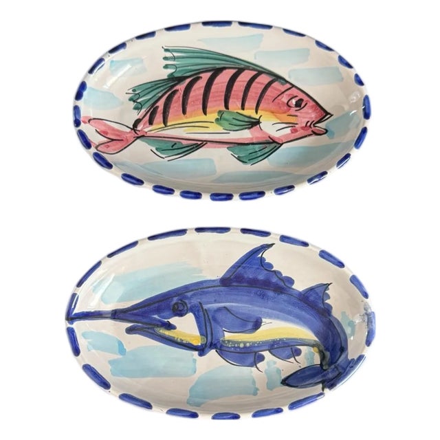1990s Pair of Al Mare by Vietri 8” Fish Dishes For Sale