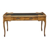 Mid-Century French Provincial Executive Writing Desk by Globe Furniture With Tooled Leather Top & Slide Out Side Trays For Sale