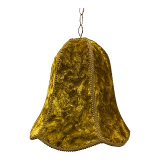 1970s Crushed Velvet Pendant Light Swag Light- Avocado Green For Sale