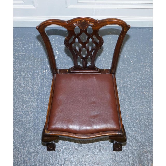James Phillips Chippendale Claw & Ball Side Dining Desk Leather Chairs, 1890s For Sale - Image 12 of 18