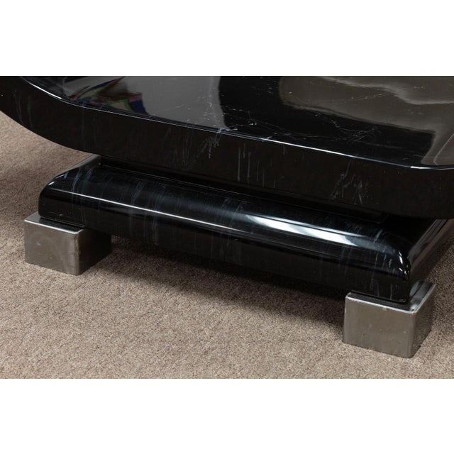 Art Deco Style Black Lacquer Dining Table With Glass Top For Sale In Detroit - Image 6 of 7