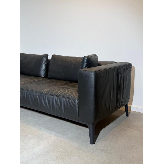 Indera 3-Seater Sofa in Black Leather For Sale - Image 5 of 8