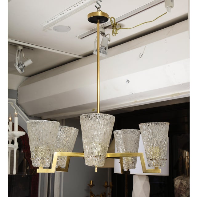Sculptural Brass and Glass Six-Arm Hanging Light Fixture For Sale - Image 9 of 9