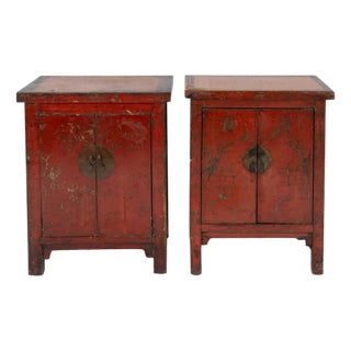 19th Century Chinese Red Lacquer Sideboards, Set of 2 For Sale
