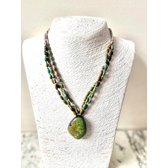 American Vintage Multi Strand, Turquoise Necklace With Turquoise Pendant For Sale - Image 3 of 4