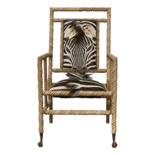 Late Victorian Oak Barley Twist Armchair with Zebra Hide, Ball and Claw Feet For Sale