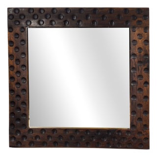Oak Brutalist Mirror, 1970s For Sale