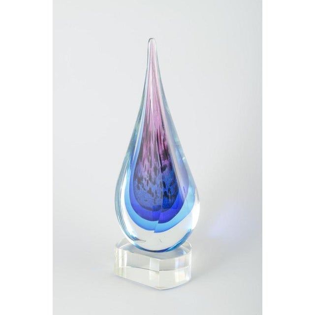 Art Murano Glass Drop-Shaped Sculpture in Clear and Blue-Violet, 1970s For Sale - Image 4 of 5