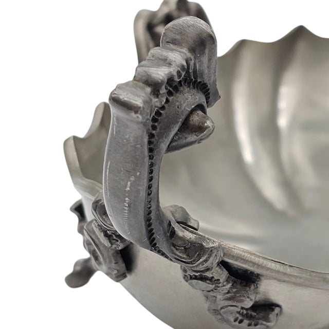 Silver Handmade Italian Pewter Baroque Kalmar Centerpiece Bowl With Gothic Scrollwork For Sale - Image 8 of 12