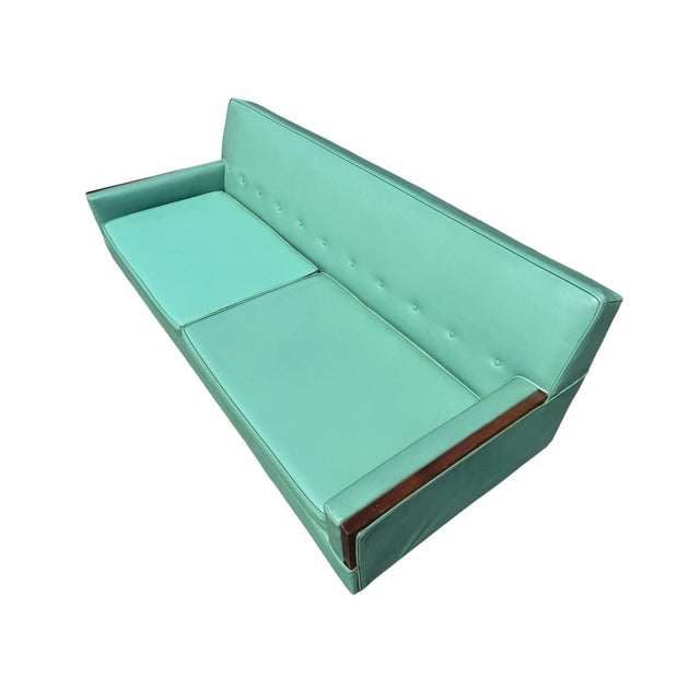 1960s Mid-Century Modern Turquoise & Walnut Love Seat For Sale - Image 5 of 8