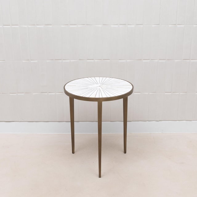 Modern Side Table in White Shagreen and Mother of Pearl With Bronze Patina Brass by R&y Augousti For Sale - Image 3 of 10