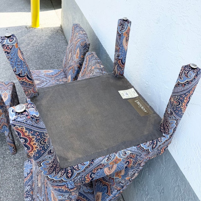 Textile Postmodern Blue and Orange Parsons Dining Chairs by Preview - Set of 6 For Sale - Image 7 of 12