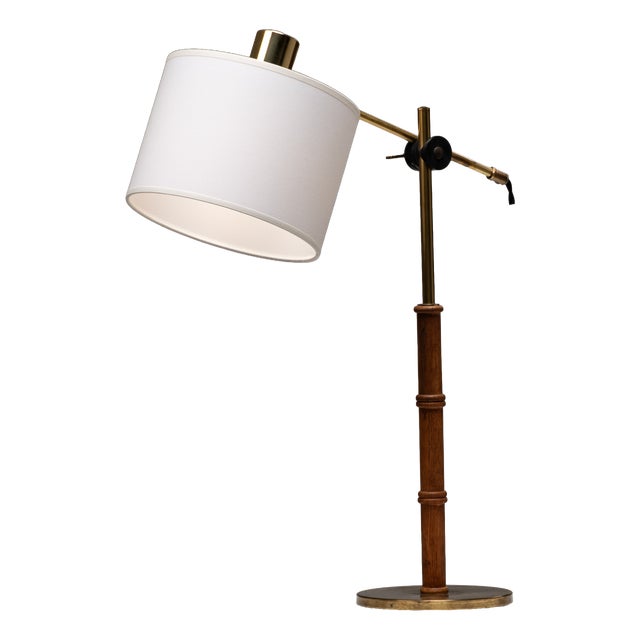 Brass and Wood Table Lamp from Falkenbergs Belysning, Sweden, 1960s For Sale