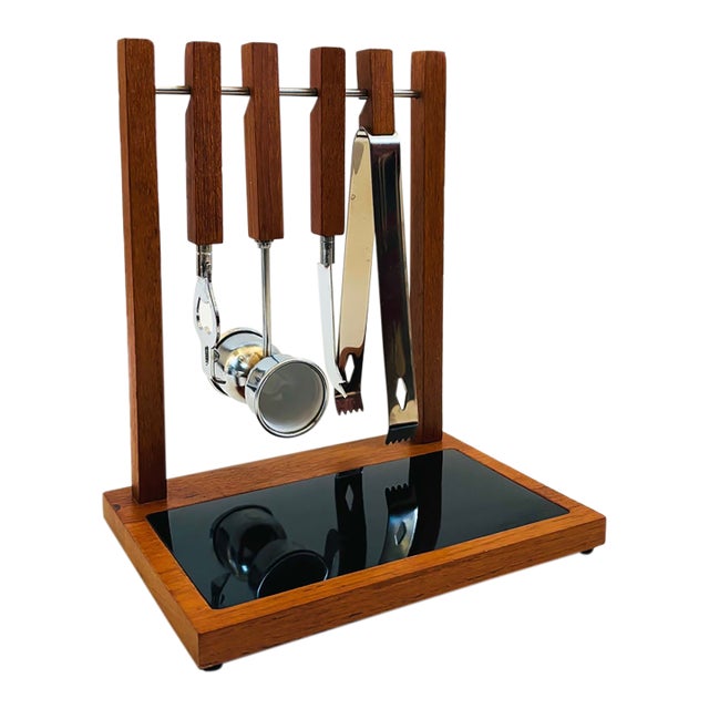 Mid Century Teak Hanging Bar Tool Set by Georges Briard For Sale
