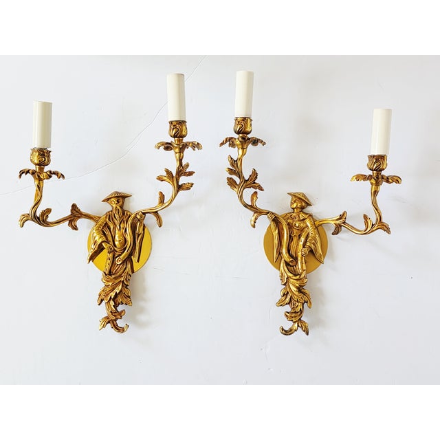 Vintage Chinoiserie Dore Bronze Wall Sconces-a Pair For Sale - Image 16 of 16