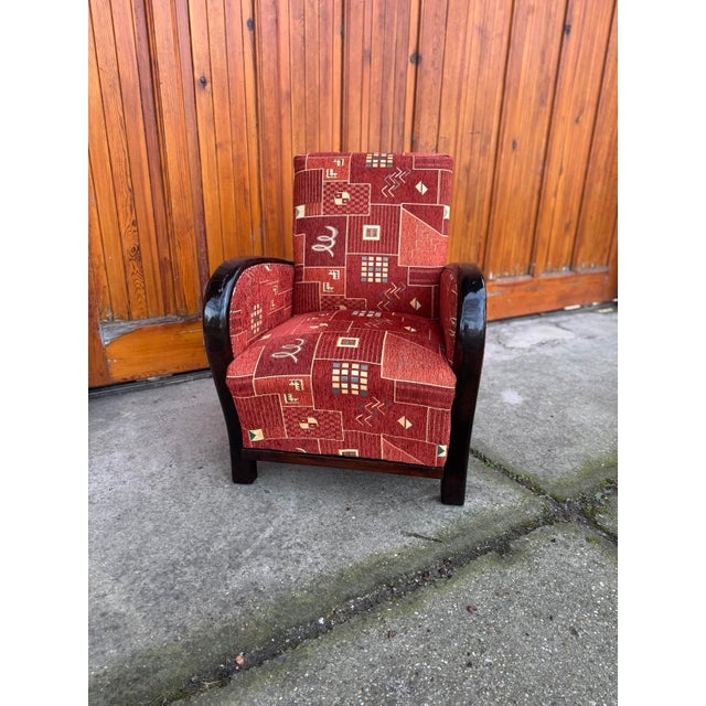Art Deco Armchair with New Patterned Upholstery, 1930s For Sale - Image 6 of 8