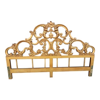 Vintage 1960's Rococco Style Gold Carved Wood on King Size Headboard For Sale