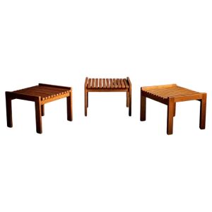 Oak Stools attributed to Genevieve Dangles, France, 1950s, Set of 3