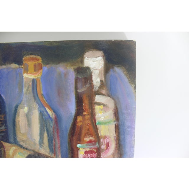 Mid-Century Modern “Bottles After the Party” Vintage Oil Painting Signed by Artist Paul Schleusner For Sale - Image 3 of 10