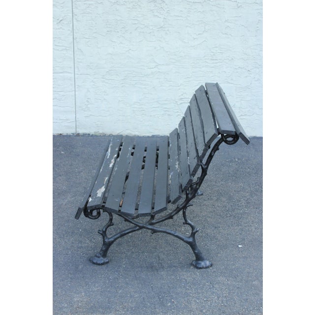 Black Victorian Cast Iron & Wood Outdoor Garden Bench For Sale - Image 8 of 12
