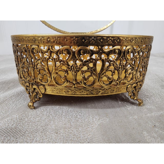 Hollywood Regency Vintage 24k Gold Plated Vanity Box With Glass Lid. For Sale - Image 3 of 6