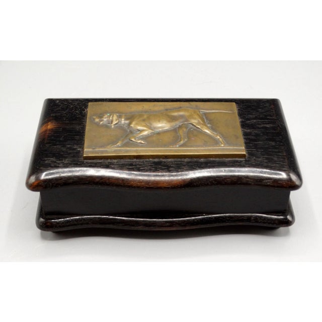 English Antique English Ebony Box With Bronze Hunting With Dog For Sale - Image 3 of 10
