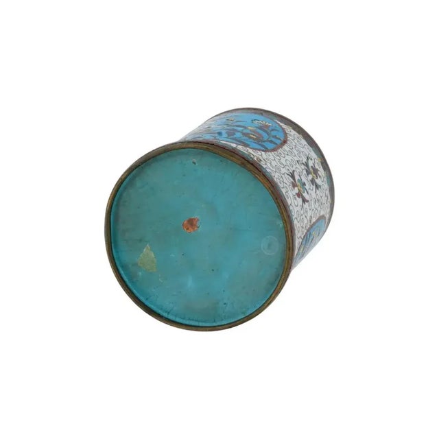 Paint Antique Japanese Meiji Cloisonne Enamel Brush Pot For Sale - Image 7 of 7