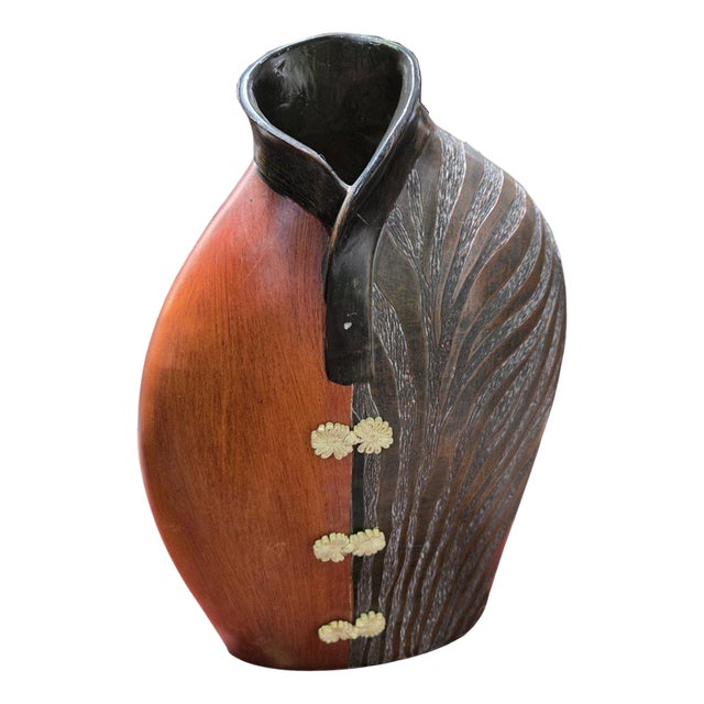 Modern Vase in Carved Wood For Sale
